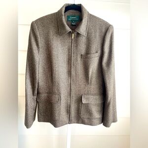 Lauren Ralph Lauren Brown Wool  Tweed Jacket. Size 10. EUC. Front Zipper. Nice.